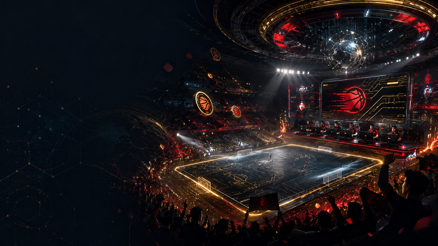 Futuristic football and esports arena visual for DSAB